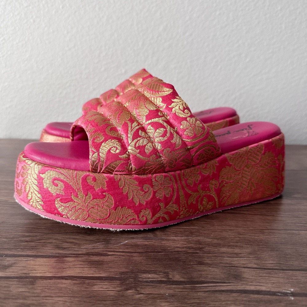 Free People Almost Paradise Brocade Platform Pink Gold Sandals Women's Size 39‎